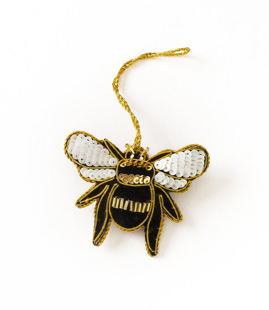 Larissa Plush Bee Beaded Felt Ornament - Embroidered