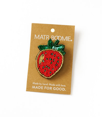 Bala Mani Beaded Strawberry Brooch Pin - Handmade