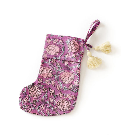 Cotton Mini Holiday Stocking - Assorted Hand Block Print