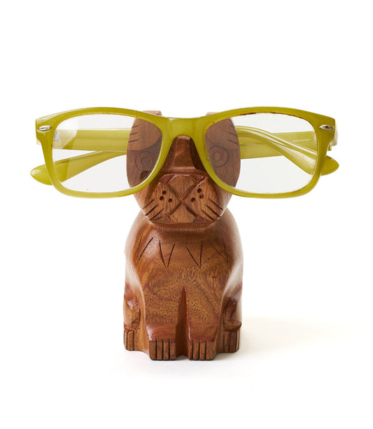 Dog Eyeglass Holder Stand - Hand Carved Wood