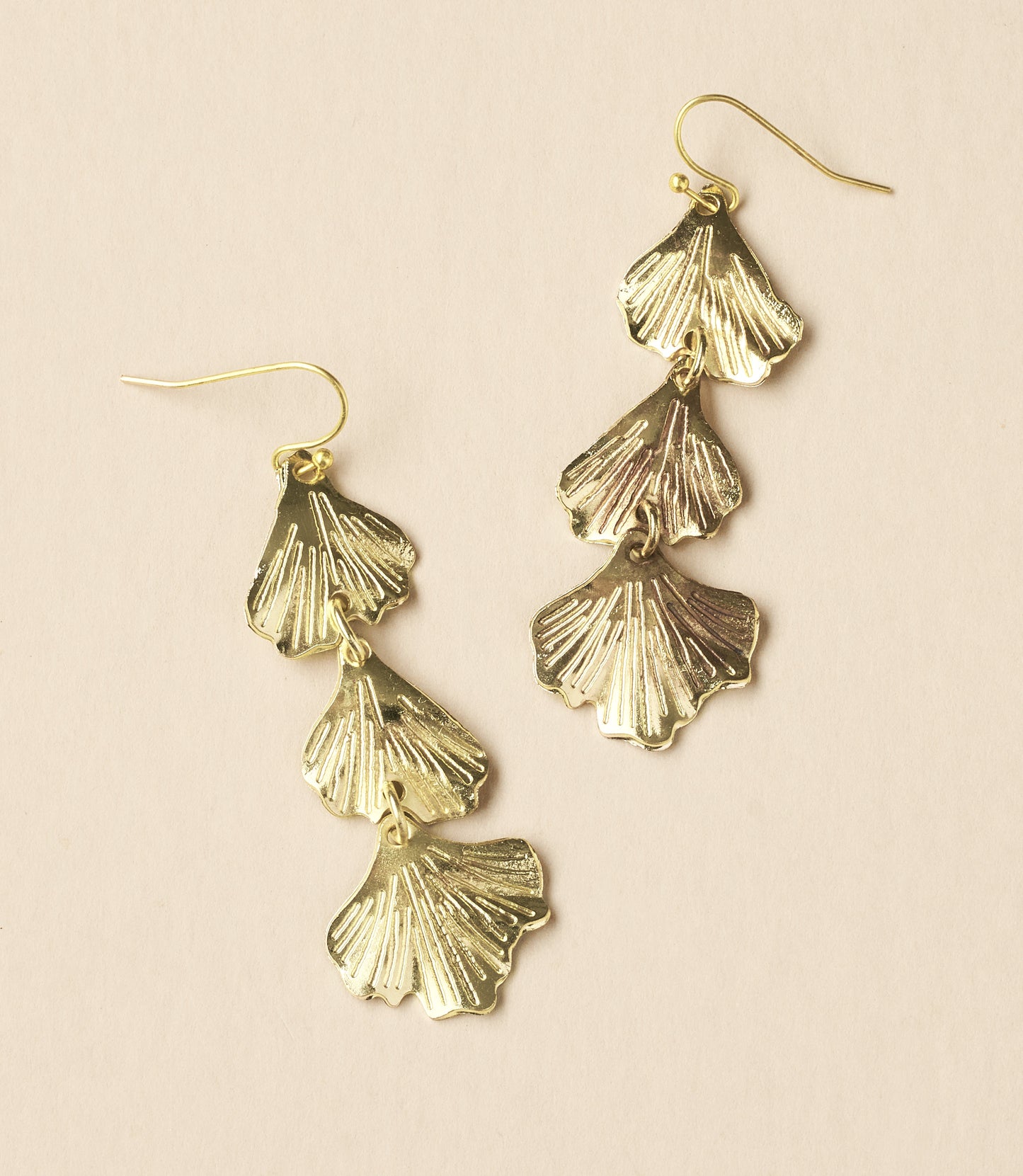 Sayuri Ginkgo Leaf Triple Drop Statement Earring - Gold