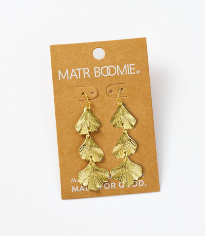 Sayuri Ginkgo Leaf Triple Drop Statement Earring - Gold