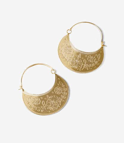 Haveli Etched Hoop Earring, Silver-toned brass