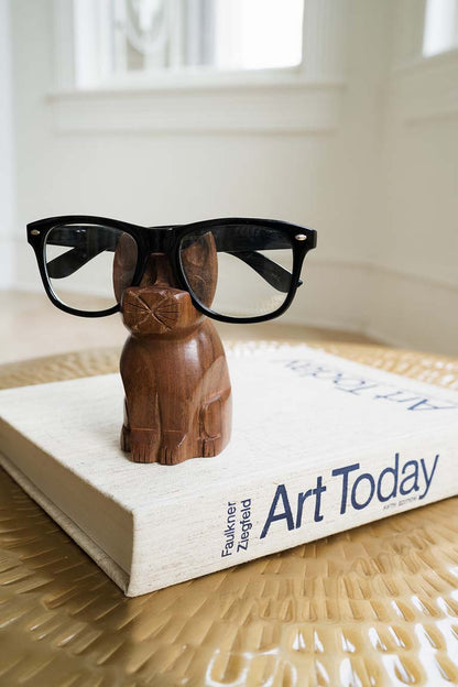 Cat Eyeglass Holder Stand - Hand Carved Wood