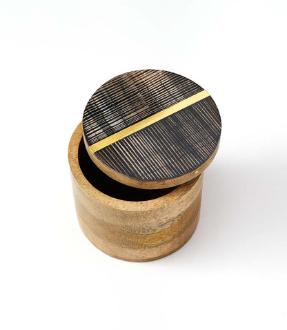 Kerala Keepsake Box - Carved Horn, Brass Inlay, Mango Wood