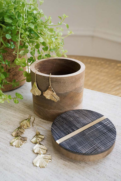 Kerala Keepsake Box - Carved Horn, Brass Inlay, Mango Wood