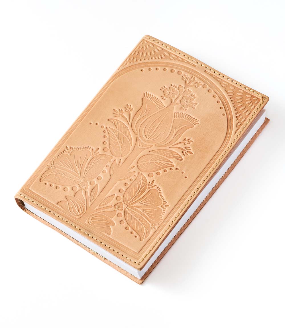 Embossed Neutral Leather Floral 5x7 Journal - Refillable Notebook