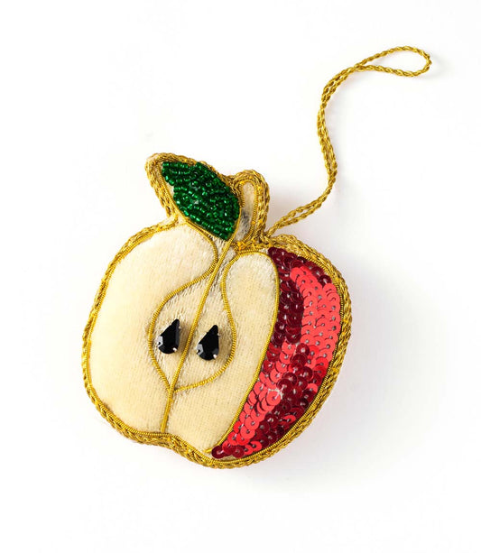 Larissa Plush Apple Beaded Fabric Ornament - Embroidered