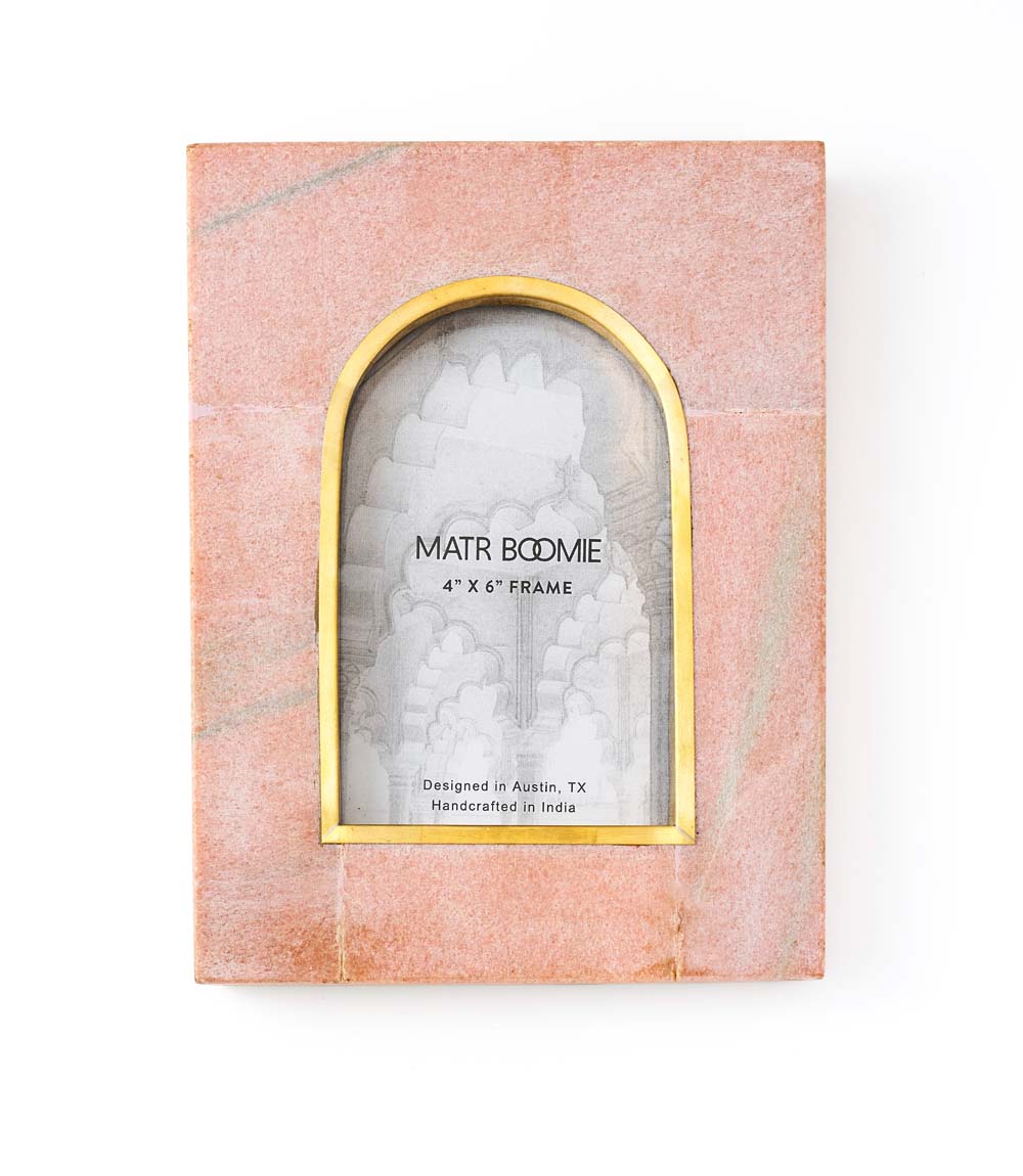 Jaipuri 4x6 Arch Picture Frame - Pink Carved Marble