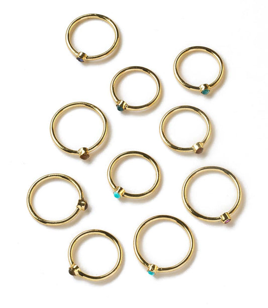 Dhera Assorted Semi-Precious Stone Stacking Rings - Gold Tone