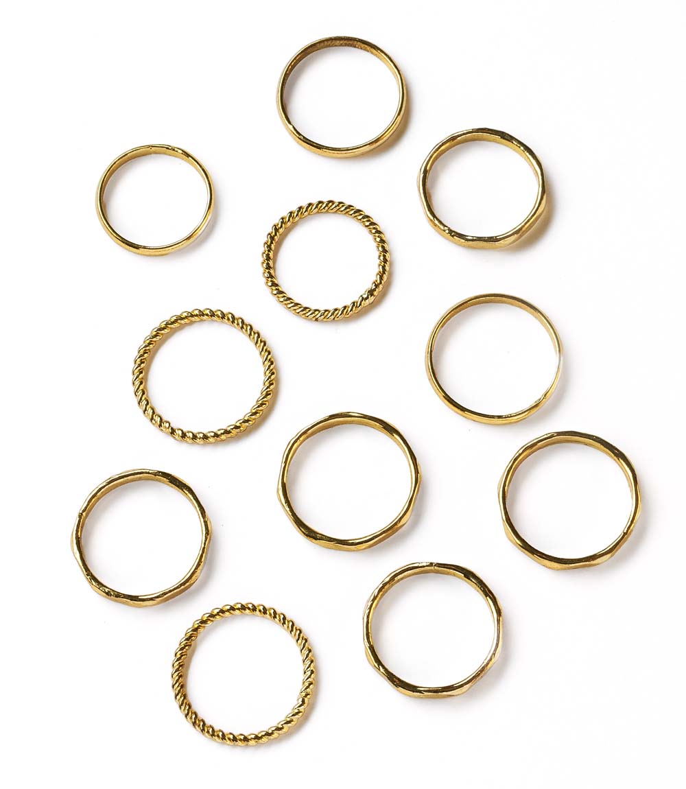 Dhera Assorted Textured Band Stacking Rings - Gold Tone