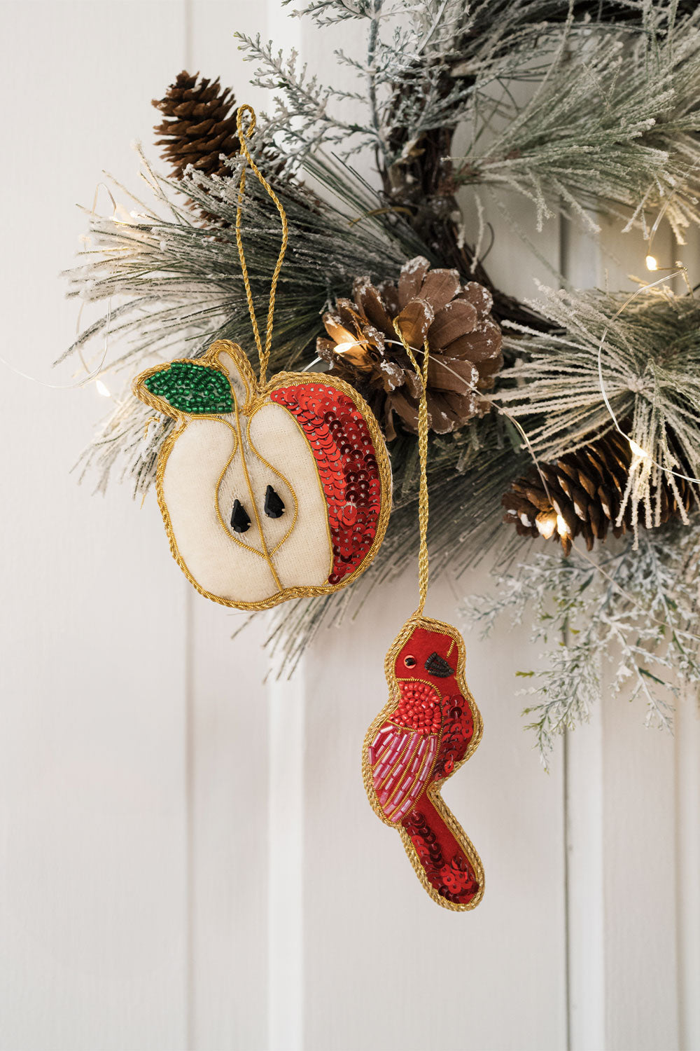 Larissa Plush Apple Beaded Fabric Ornament - Embroidered