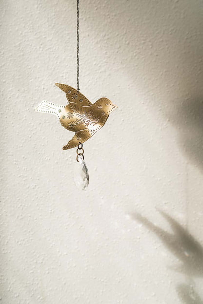 Surya Bird Engraved Brass Suncatcher