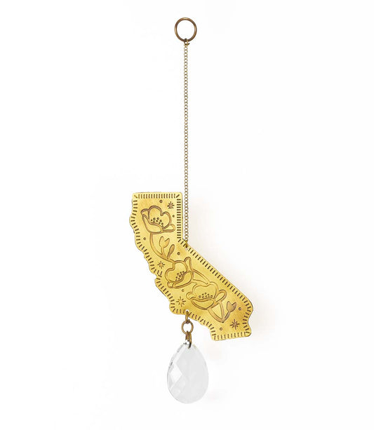 California Poppy Engraved Brass Suncatcher