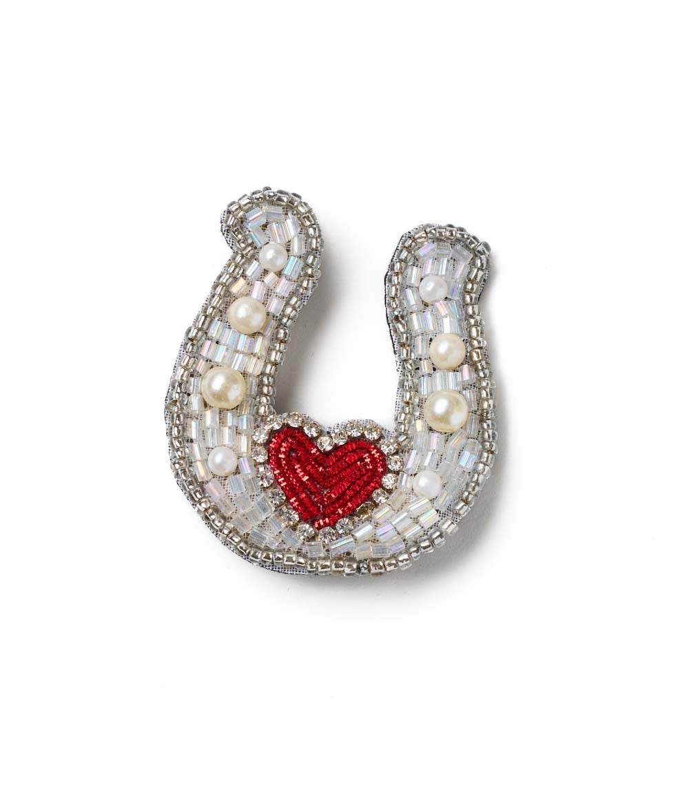 Bala Mani Beaded Horseshoe Brooch Pin - Handmade