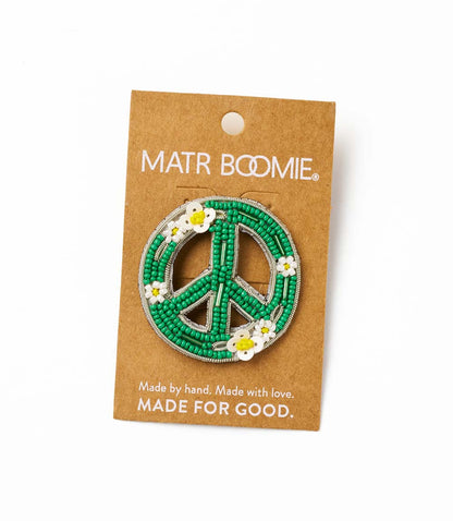 Bala Mani Beaded Peace Brooch Pin - Handmade