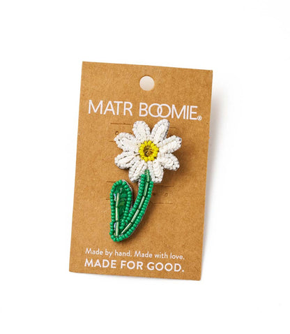 Bala Mani Beaded Daisy Brooch Pin - Handmade