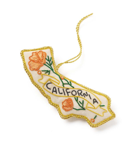 California Poppy Beaded Fabric Ornament