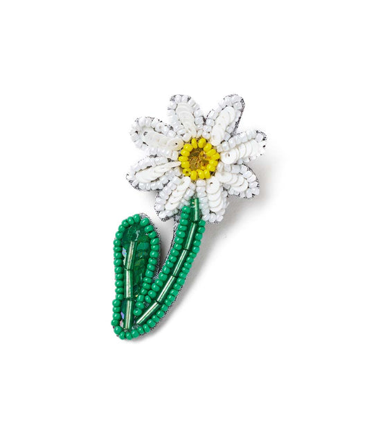 Bala Mani Beaded Daisy Brooch Pin - Handmade