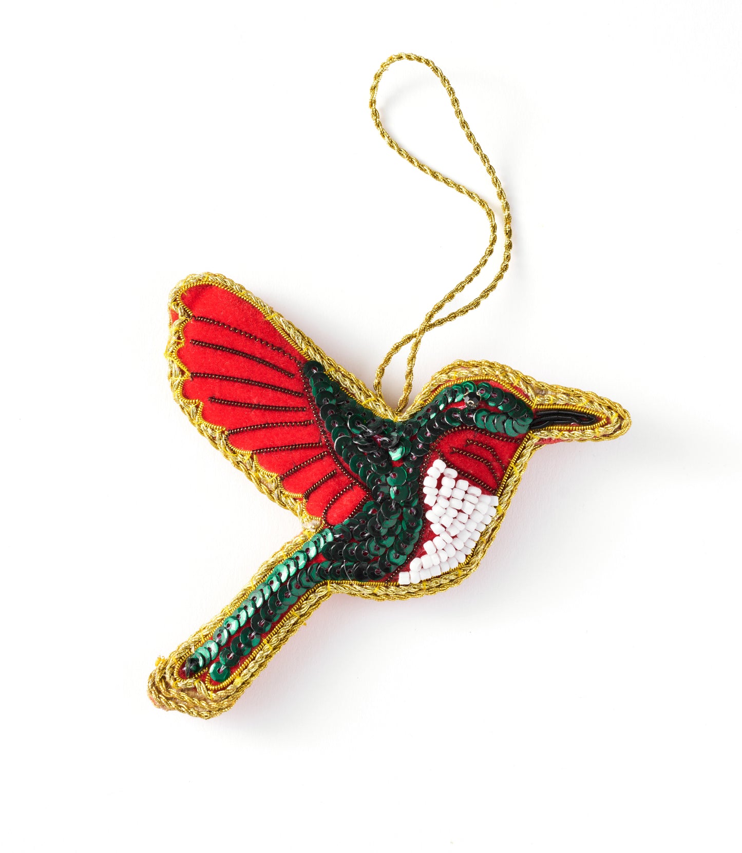 Larissa Plush Hummingbird Beaded Fabric Ornament - Embroidered
