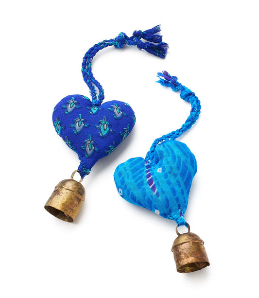 Heart Upcycled Sari Mini Bell Hanging - Assorted Colors