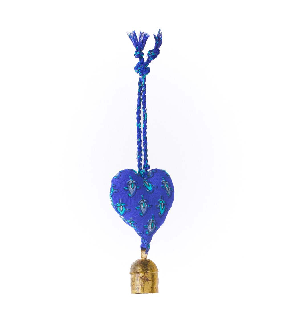 Heart Upcycled Sari Mini Bell Hanging - Assorted Colors