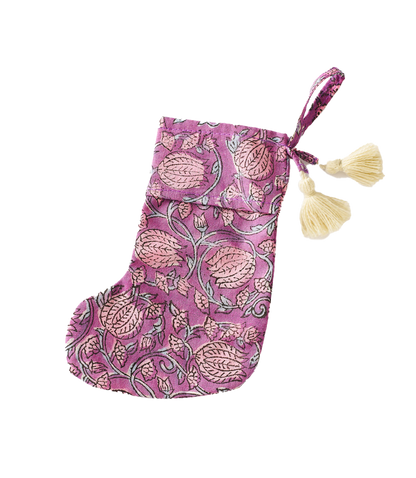 Cotton Mini Holiday Stocking - Assorted Hand Block Print