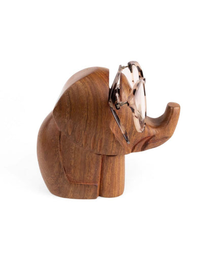Elephant Eyeglass Holder Stand - Hand Carved Wood