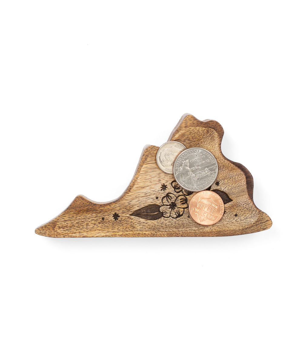 Virginia State Dogwood Trinket Dish - Mango Wood