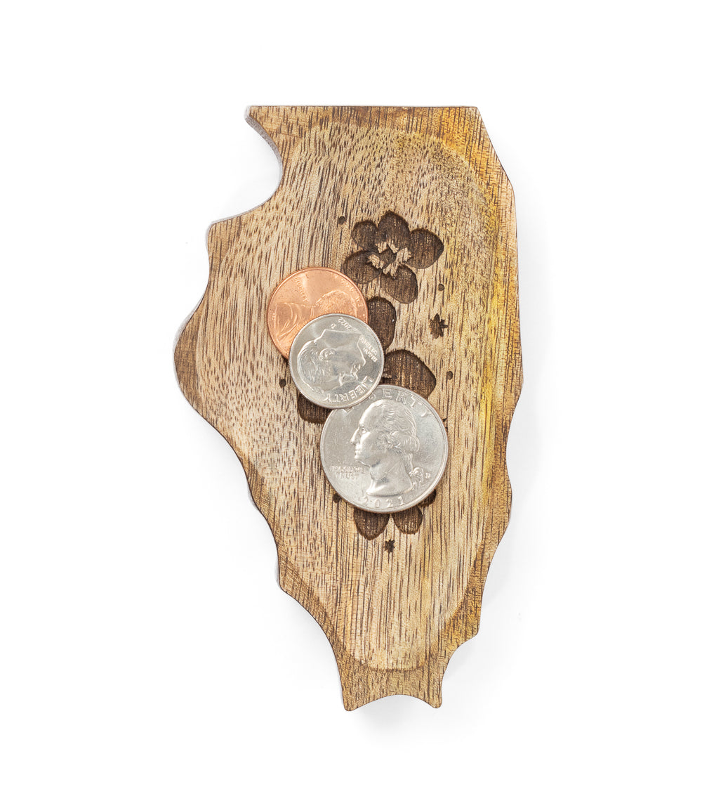 Illinois State Blue Violet Trinket Dish - Mango Wood