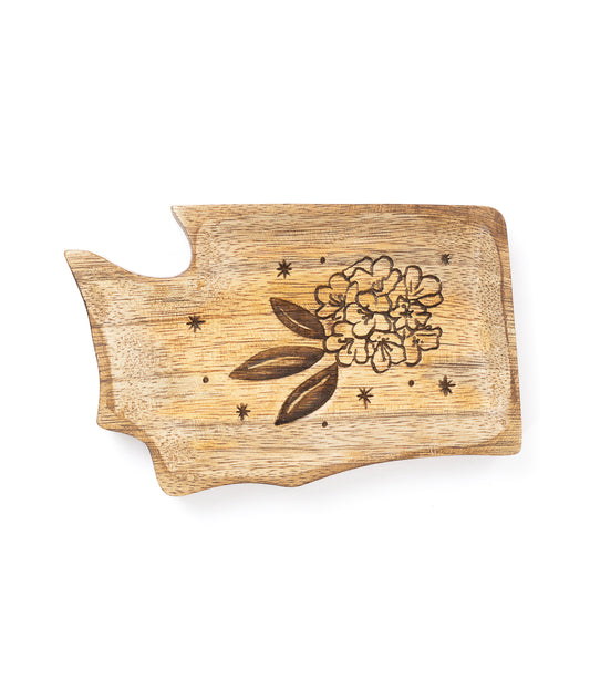 Washington State Rhododendron Trinket Dish - Mango Wood
