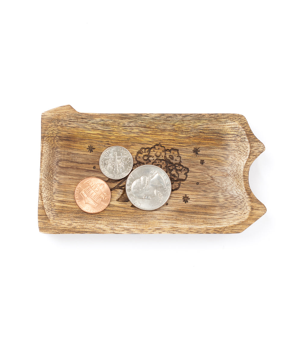 Pennsylvania State Mountain Laurel Trinket Dish - Mango Wood