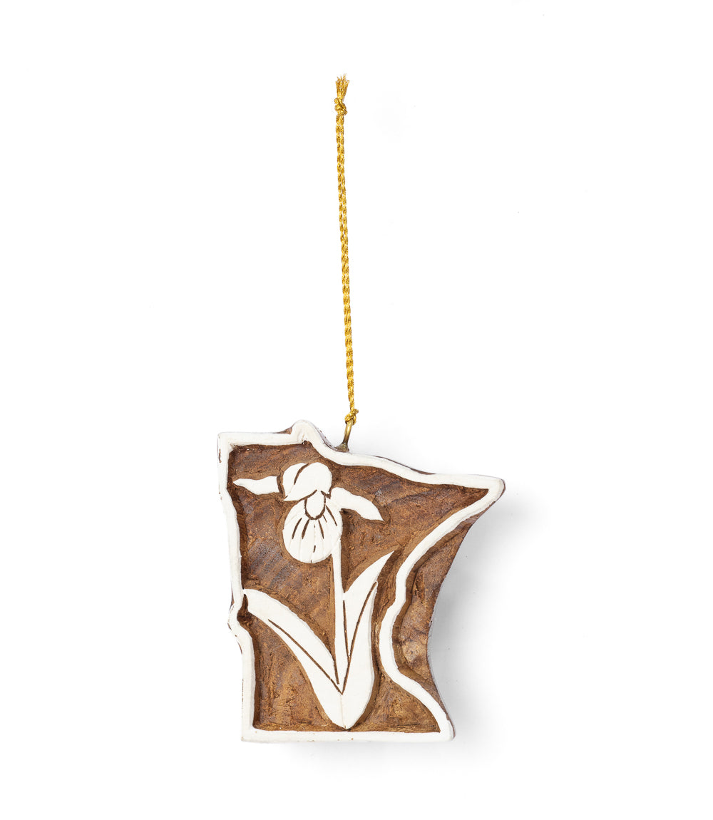 Minnesota State Lady Slipper Ornament - Hand Carved State Flower