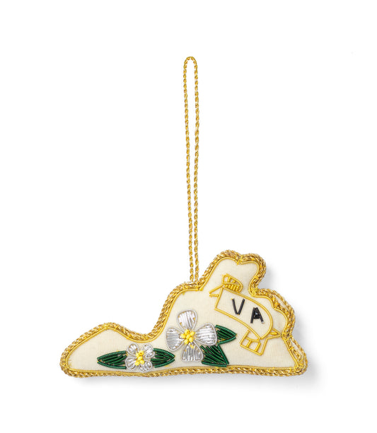 Virginia State Dogwood Beaded Fabric Ornament - Embroidered