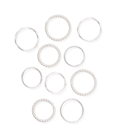 Dhera Assorted Textured Band Stacking Rings - Silver Tone