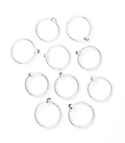 Dhera Assorted Semi-Precious Stone Stacking Rings - Silver Tone