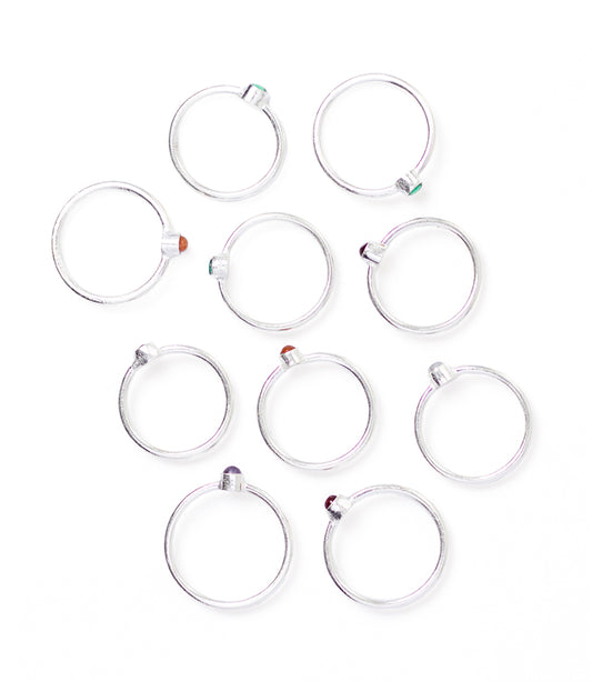Dhera Assorted Semi-Precious Stone Stacking Rings - Silver Tone