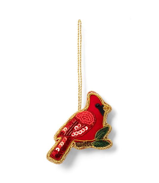 Larissa Plush Cardinal Beaded Fabric Ornament - Embroidered