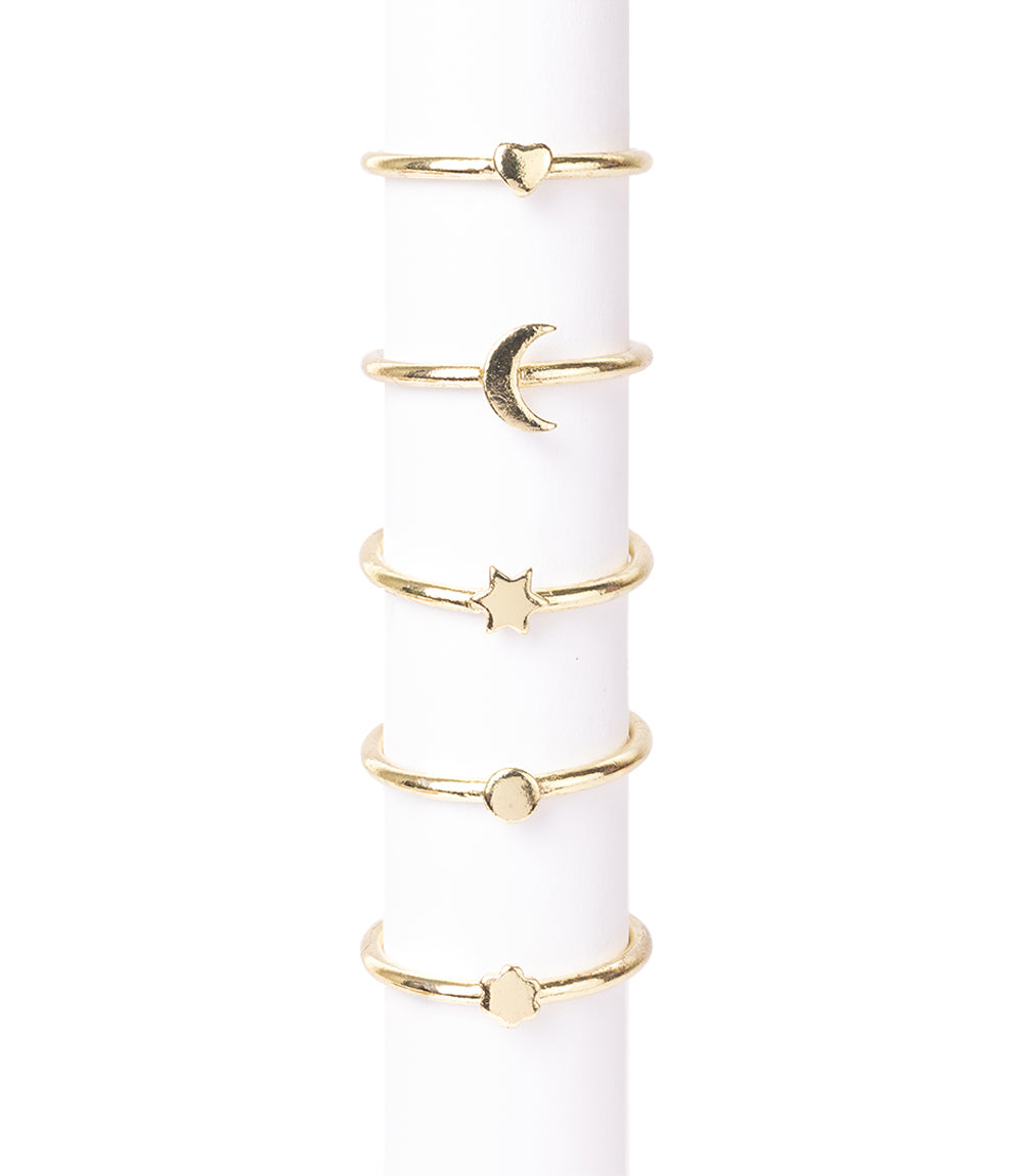 Prema Assorted Charm Stacking Rings - Gold Tone