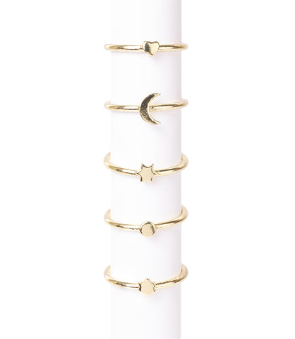 Prema Assorted Charm Stacking Rings - Gold Tone