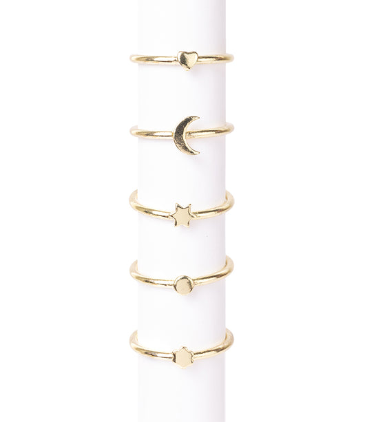 Prema Assorted Charm Stacking Rings - Gold Tone
