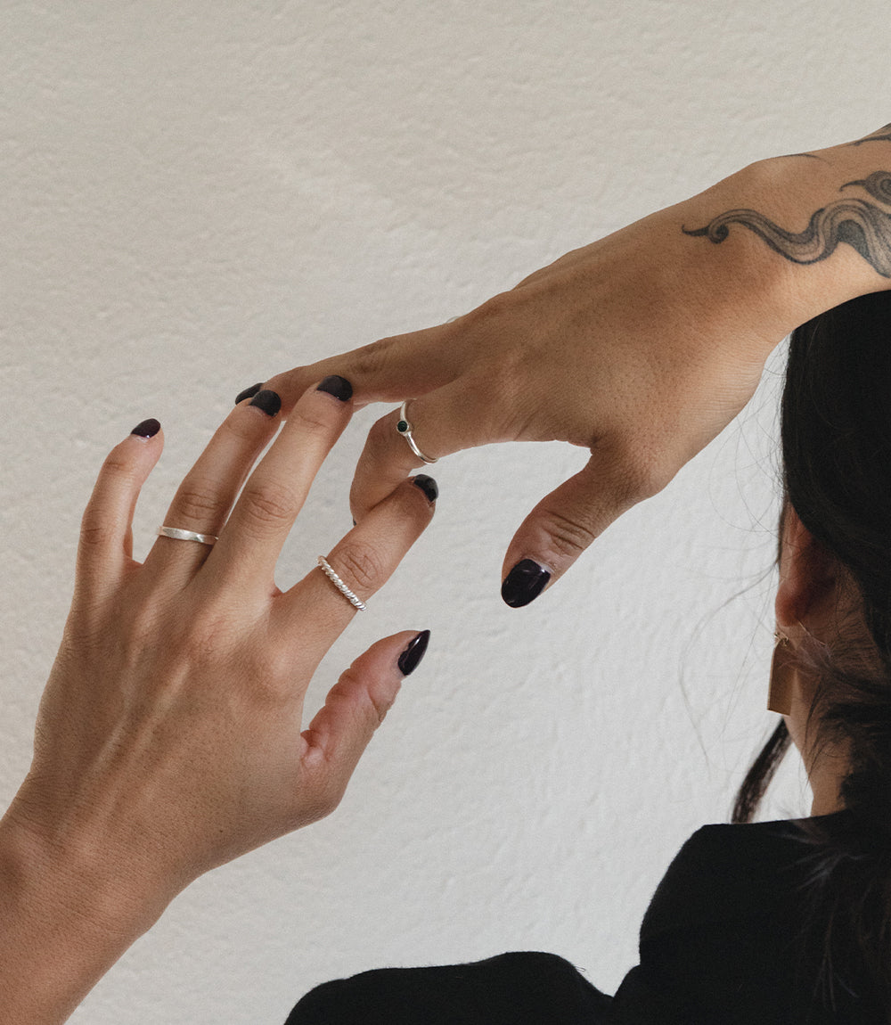 Dhera Assorted Semi-Precious Stone Stacking Rings - Silver Tone