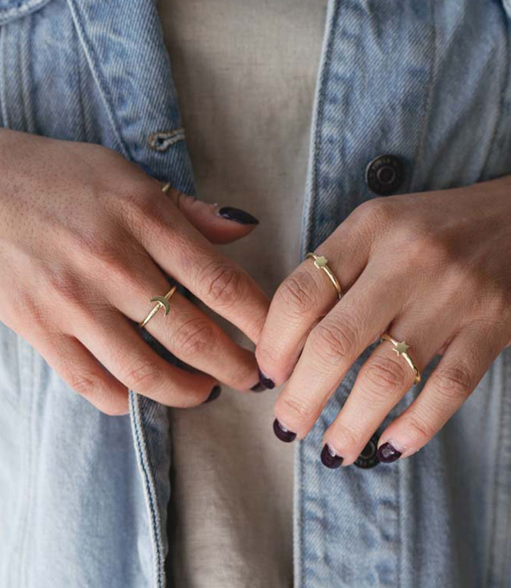 Prema Assorted Charm Stacking Rings - Gold Tone