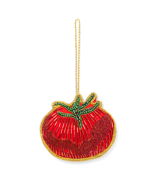 Larissa Plush Tomato Beaded Fabric Ornament - Embroidered