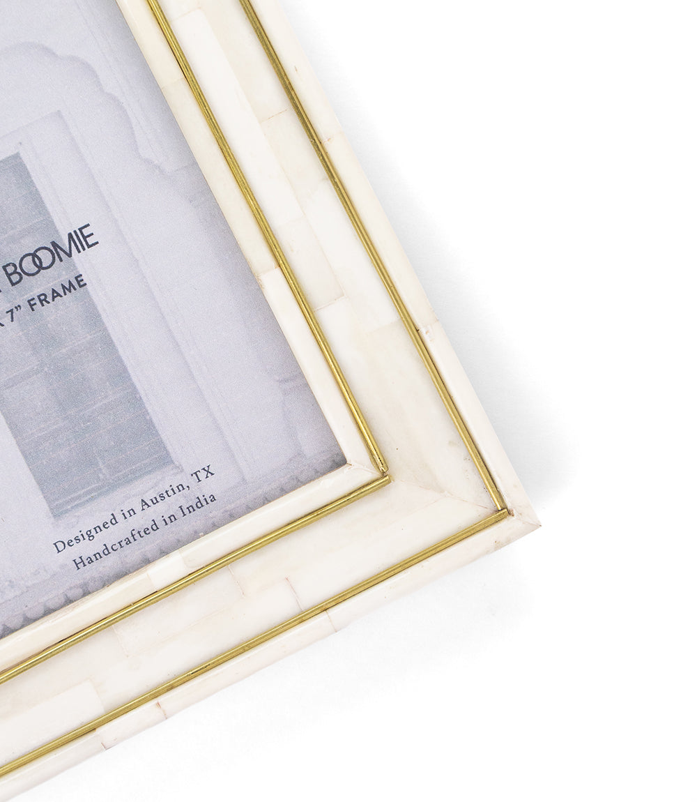 Pravina 5x7 Picture Frame - Carved Bone, Brass Inlay