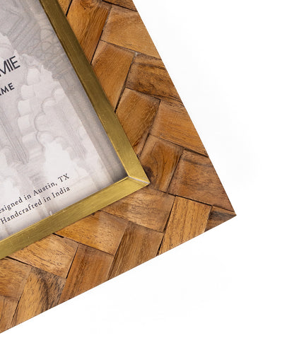 Basu 4x6 Picture Frame - Carved Wood, Brass Inlay