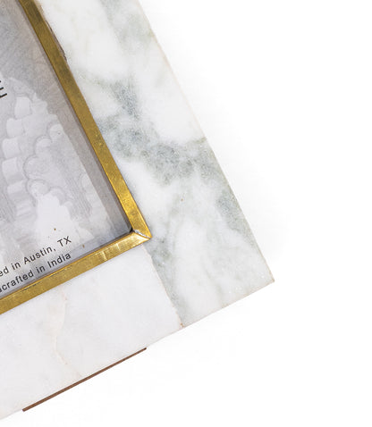 Sammita Arch 4x6 White Picture Frame - Carved Marble Brass Inlay