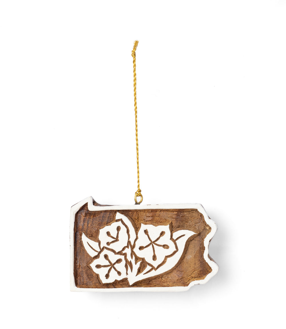 Pennsylvania State Mountain Laurel Ornament - Hand Carved State Flower
