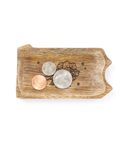 Pennsylvania State Mountain Laurel Trinket Dish - Mango Wood