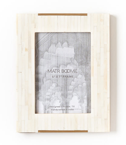 Mukhendu 5x7 Picture Frame - Carved Bone, Brass Accent